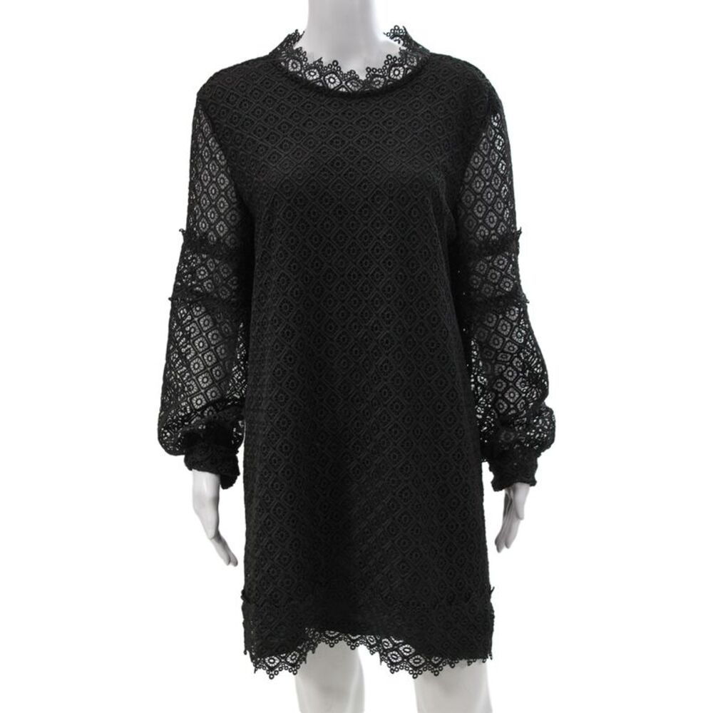 IRO Womens Shift Dress Black Geometric High Neck Long Sleeve Size 44